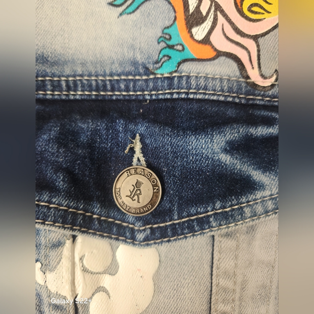 Reason Flaming Dragon Denim Jacket with Colorful Prints. Size M.   #G02 - Picture 7 of 15